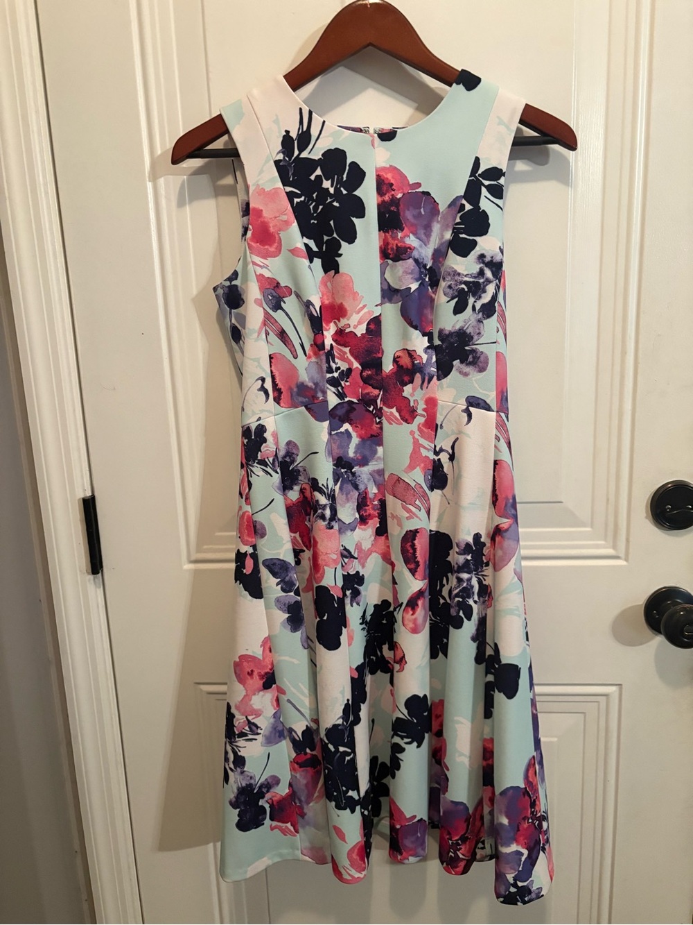 DKNY Mint Floral Midi Dress with Pink and Navy Accents size 4